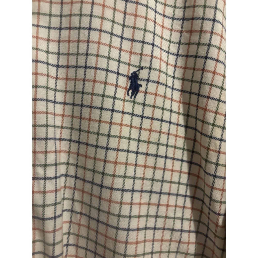 Vintage Polo Ralph Lauren Men's Custom Fit Plaid Shirt Large Beige Long Sleeve - Picture 4 of 7